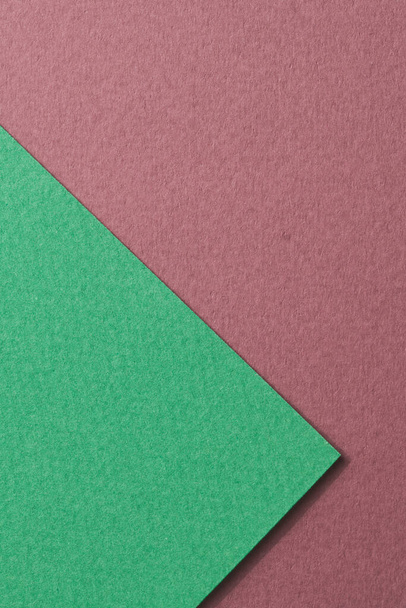 Rough kraft paper background, paper texture burgundy green colors. Mockup with copy space for text - Фото, изображение