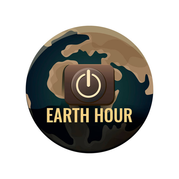  Концепция Всемирного Часа Земли. Иллюстрация с планетой и континентами, кнопка выключения, вектор  - Вектор,изображение