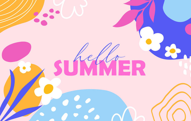 Hand-drawn abstract shapes background for summer topic with inscription - Διάνυσμα, εικόνα