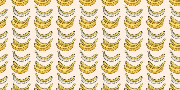 Веселая летняя векторная бесшовная модель с желтыми бананами для текстиля, оберточной бумаги, чехлов, фонов, обоев - Вектор,изображение