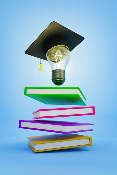 3d illustration graphics collage of realistic light bulb shaped student have brilliant idea graduate education. - Photo, Image