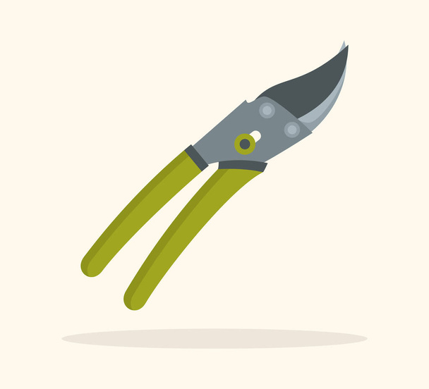 Garden pruner with green handles. A tool for cutting branches and stems. Flat vector illustration - Vector, Image