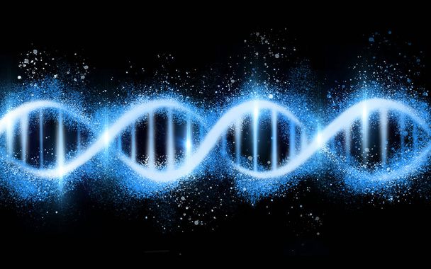 Struktura DNA, genetický kód izolovaný na černém pozadí, věda s neonově modrým a zářícím světlem. Evoluce, šroubovice a molekulární genomová buňka, RNA s genem a vazbou na vědecké a abstraktní. - Fotografie, Obrázek