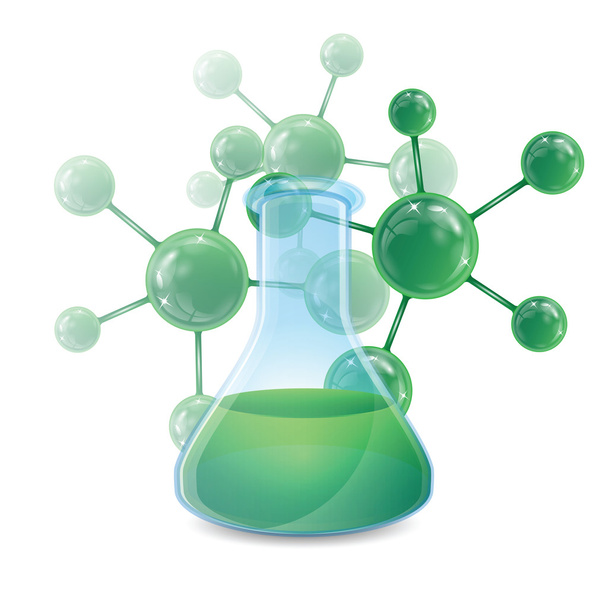 Reagenzglas und Molekül isoliert auf weißem Hintergrund - Vektor, Bild