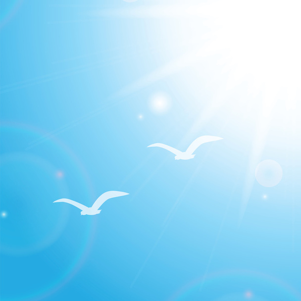 Μπλε ουρανό με ήλιο και πουλιά - Διάνυσμα, εικόνα