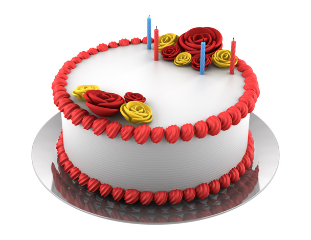 Torta de cumpleaños redonda con velas aisladas sobre fondo blanco
 - Foto, Imagen