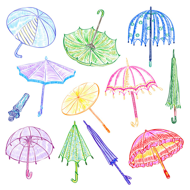 Nastavte barevné deštníky. - Vektor, obrázek