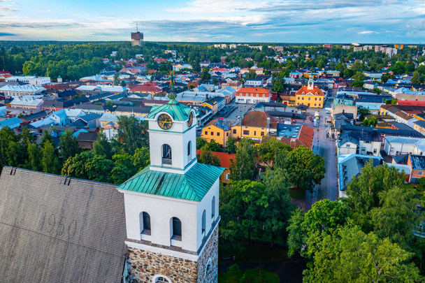Panorama of the holy cross church and Finnish town Rauma. - Fotoğraf, Görsel
