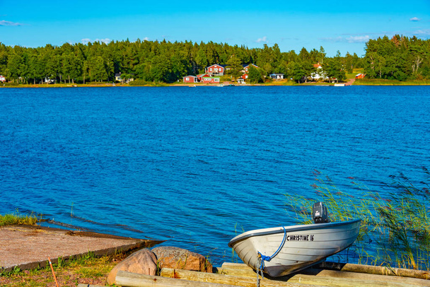 Colourful fishing sheds at Aland islands in Finland. - 写真・画像