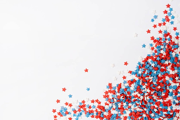 4th of July American Independence Day sprinkles decorations frame on white background, mockup - Foto, Bild