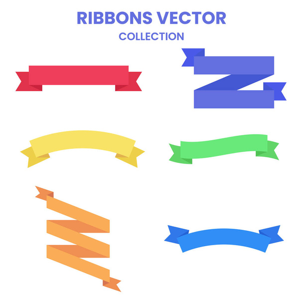 Set of colorful ribbons illustrations. Colorful Vector Ribbon Banners collection. Banner ribbon vector set - Vector, Image
