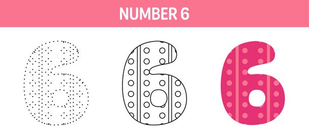 Number 6 tracing and coloring worksheet for kids - Vettoriali, immagini