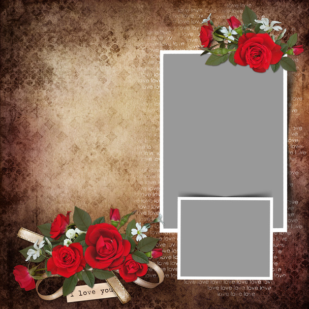 Vintage love background with frames and roses - Φωτογραφία, εικόνα