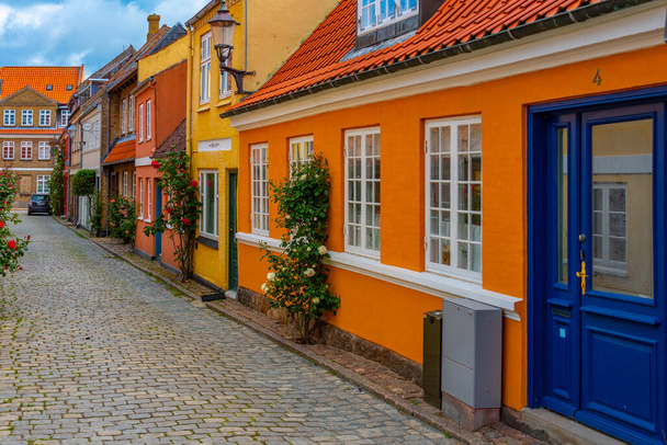 Colorful street in Danish town Faaborg. - Fotoğraf, Görsel