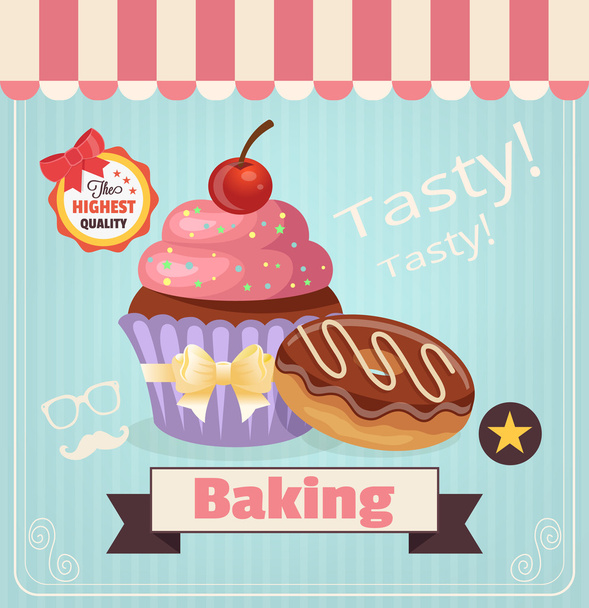 Cupcake and donut vector cartoon banner - Vector, Image