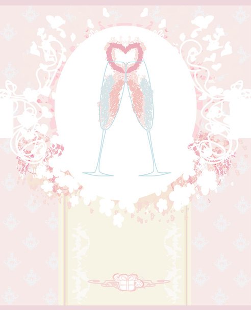 Two champagne alcohol cocktails with heart decoration. - Vector, imagen