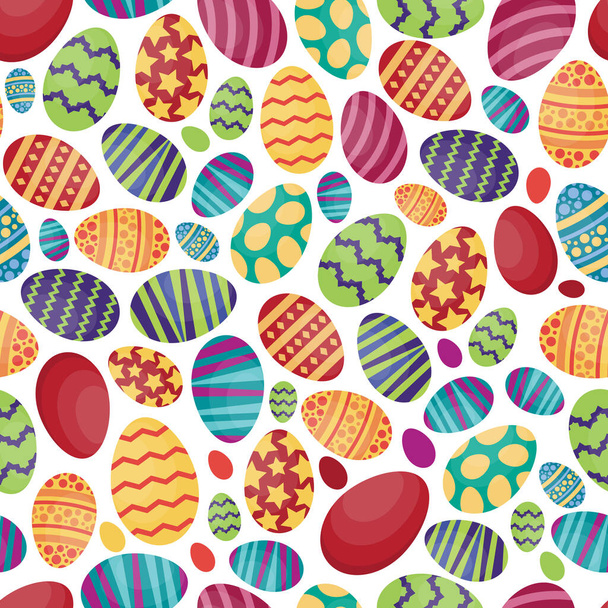 easter eggs, seamless pattern. festive painted eggs with colored patterns. vector flat cartoon holiday pattern. - Vektor, obrázek