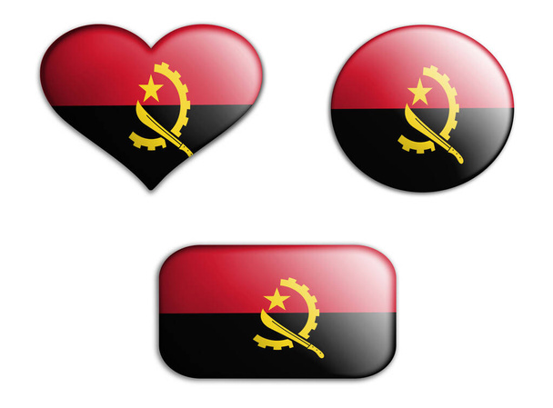 Beyaz arka planda Angola figürlerinin renkli ulusal sanat bayrağı. konsept kolajı. 3d illüstrasyon 3d Elementler - Fotoğraf, Görsel