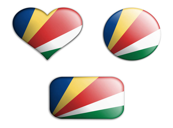színes nemzeti művészeti zászló seychelles figurák fenék fehér alapon. fogalom kollázs. 3d illusztráció.3d elemek - Fotó, kép