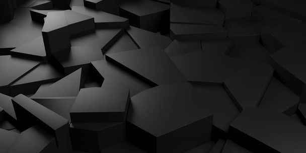 Black polygonal geometric background. Luxury dark banner. 3d rendering - Fotó, kép