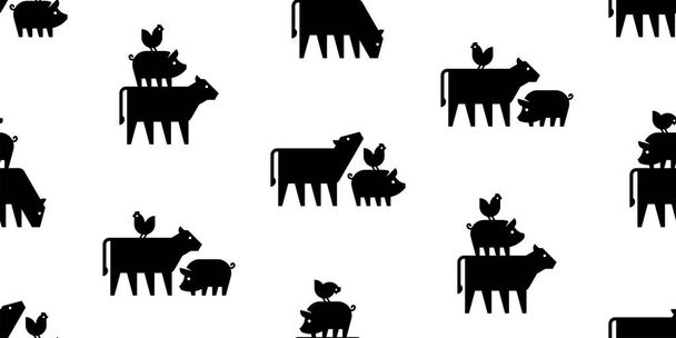 Seamless pattern with Farm animals logo cow, pig and chicken. isolated on white background - Vektor, kép
