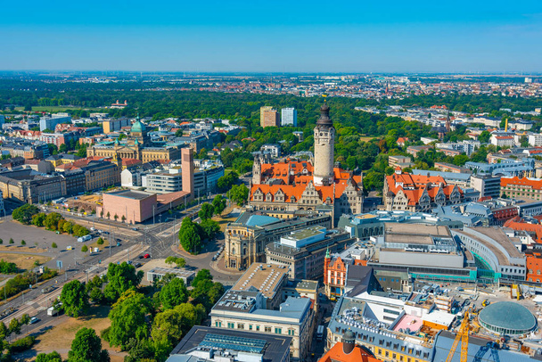 Panorama view of the new town hall and its neighborhood in Leipzig, Germany. - 写真・画像