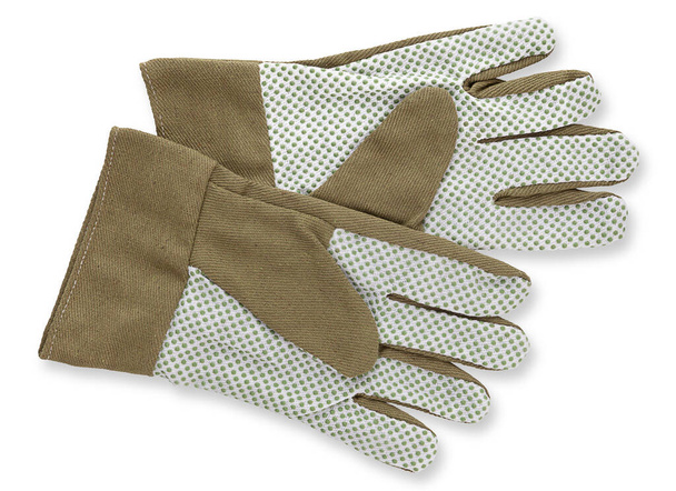 Садівництво тканини зелені рукавички, вид зверху ізольовані на білому тлі, весняна концепція для домашнього садівництва або догляду за рослинами
. - Фото, зображення