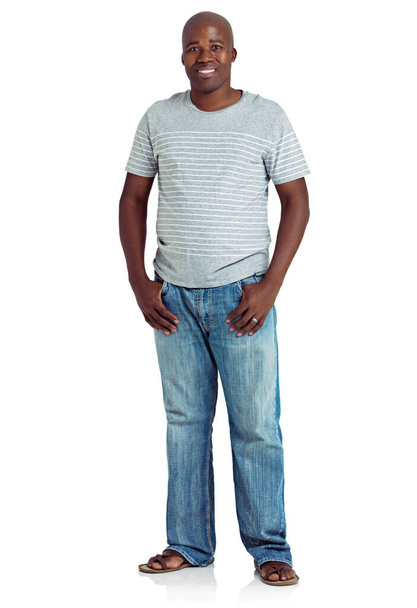 Розслабся про моє майбутнє. Студійний знімок африканського чоловіка, що стоїть на білому тлі
 - Фото, зображення