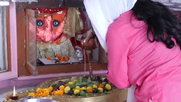 αφοσιωμένος αδιάκριτος άρχοντας Σίβα στο ναό από επίπεδη γωνία - Πλάνα, βίντεο