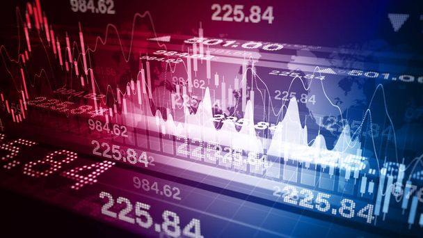 デジタルデータ｜金融投資と取引の動向、株式数、不況の世界市場、危機、インフレ、デフレ、投資の背景、 3Dレンダリング - 写真・画像
