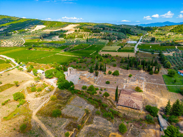 Panorama of temple of Zeus at ancient Nemea complex in Greece. - Fotó, kép