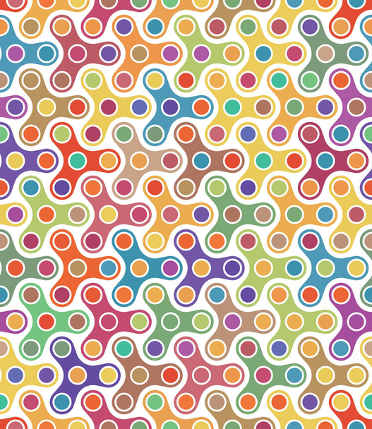 Seamless repeating pattern with geometric rounded elements and circles. Graphic composition of multicolored metaballs on a white background. Colorful retro-style textile texture. Vector illustration. - Vector, Imagen