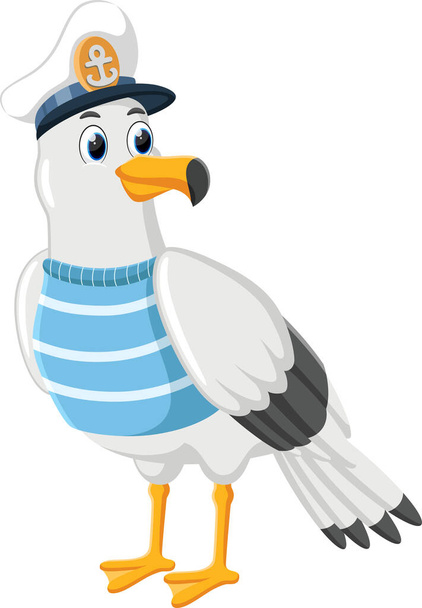 Vector Illustration of Cartoon Seagull Bird in captain uniform - Вектор,изображение