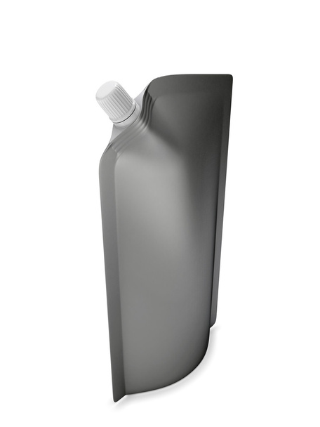 Bolsa de bico preto com tampa ou embalagem de doy isolada em branco
 - Foto, Imagem