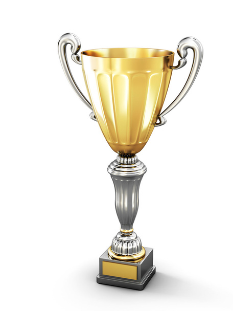 Gouden trofee cup op een wit - Foto, afbeelding