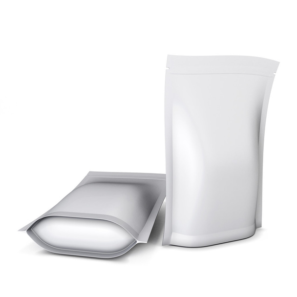Dos hojas de bolsa de pie en blanco o envases de plástico con cremallera
 - Foto, imagen