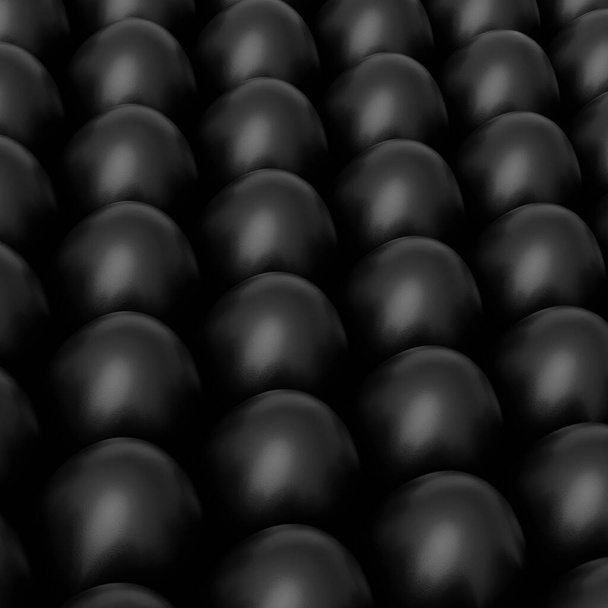 Heap of farm raw organic black chicken eggs, abstract background. 3d render of Easter concept or Black Friday, luxury, wealth and imperial power - Foto, afbeelding