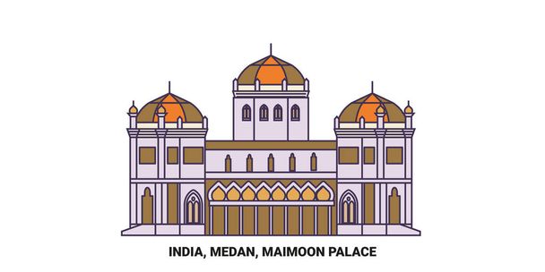 India, Medan, Maimoon Palace travel landmark line vector illustration - Вектор,изображение