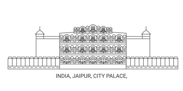India, Jaipur, City Palace, travel landmark line vector illustration - Вектор, зображення