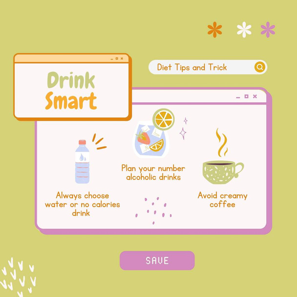 Drink Smart Tips for Healthy Diet Plan Illustration - Foto, imagen