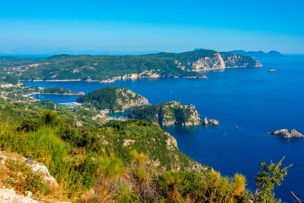 Panorama view of coastline of Paleokastritsa on Greek island Corfu. - Fotó, kép