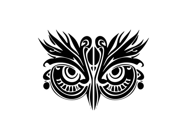 Чорно-біла сова має татуювання з полінезійськими орнаментами.. - Вектор, зображення
