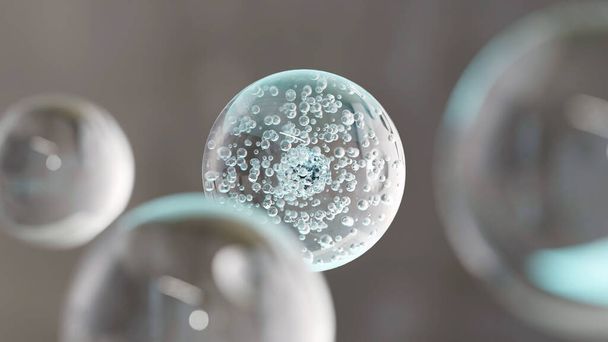 Macro Liquid Bubble, varias burbujas de aire en el agua. Crema líquida gel transparente textura de la muestra cosmética con burbujas. 3d crema cosmética sin costura. burbujas de suero, Transparente. Hidratante, renderizado 3d - Foto, imagen