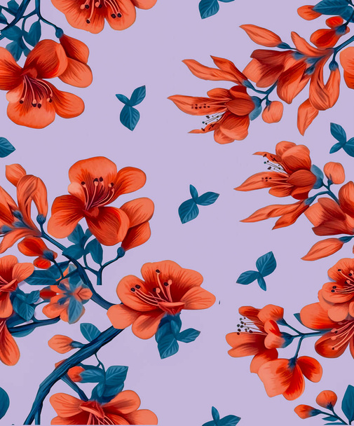 Red Calico folk floral sem costura papel de parede, tecido e fundo. - Foto, Imagem