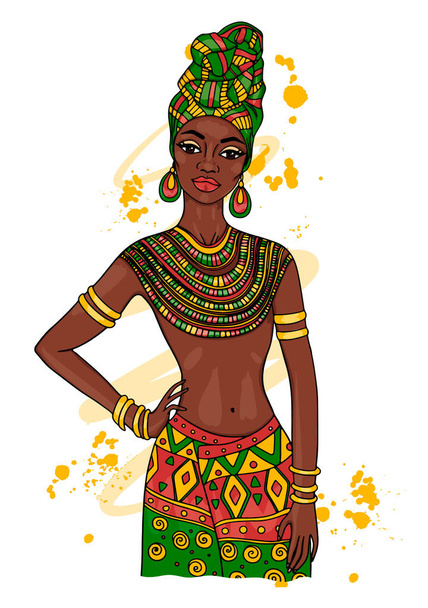 Beautiful African ethnic woman. Tribal boho style. Vector illustration - Vector, Image