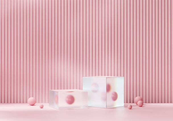 Pódio de plataforma rosa cosmética de renderização 3D com fundo de apresentação de produto de luz cáustica de cristal - Foto, Imagem