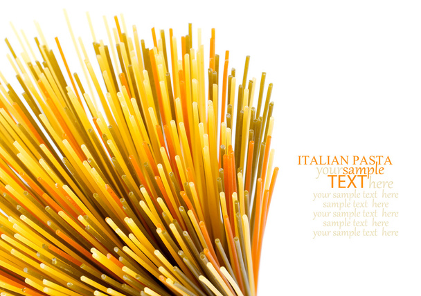 Uncooked pasta spaghetti macaroni, isolated on white background - Foto, Bild