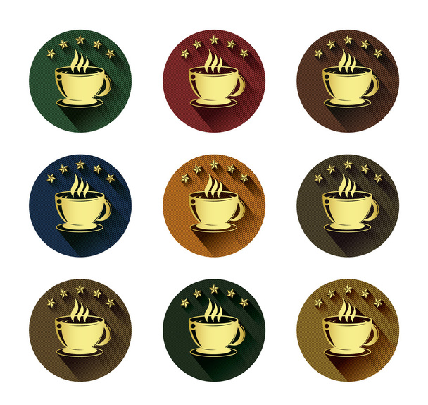 Golden coffee cup and five star icons set - Vector, Image
