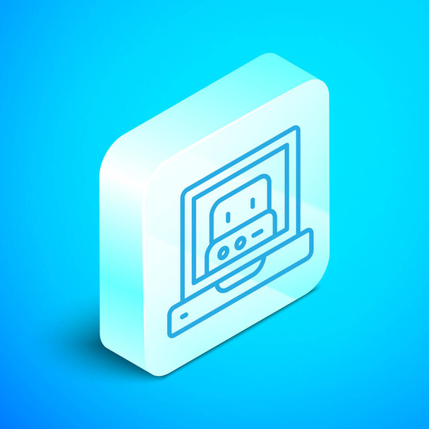 Isometric line Creating robot icon isolated on blue background. Artificial intelligence, machine learning, cloud computing. Silver square button. Vector. - Vektori, kuva