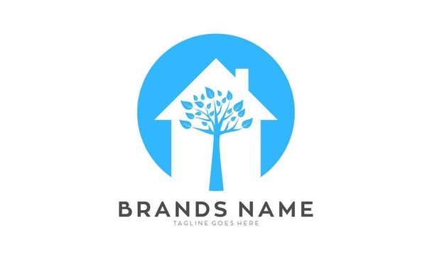 Home and tree illustration vector logo - Vector, Image